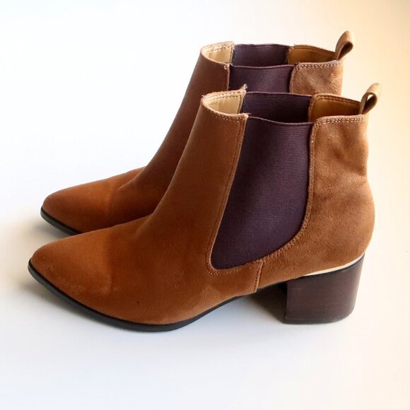 Nine West Brown Suede Almond Toe Block Heel Chelsea Ankle Boots / Booties 7.5 - Picture 10 of 15